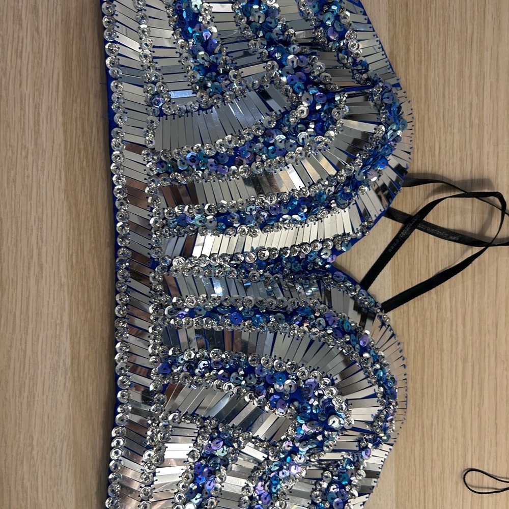 Alyce Paris Silver and Blue Sequin Embellished Crop Top - Picture 5 of 5